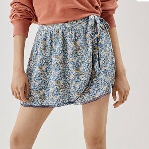 American Eagle Floral Wrap Mini Skirt in Blue